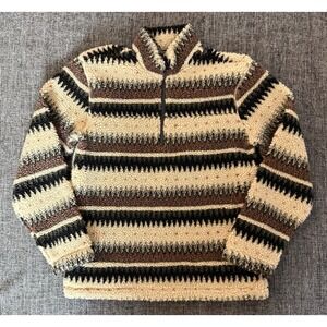 Mens Sherpa Fleece Pullover Southwestern Aztec Outdoor Camping Sweater Small